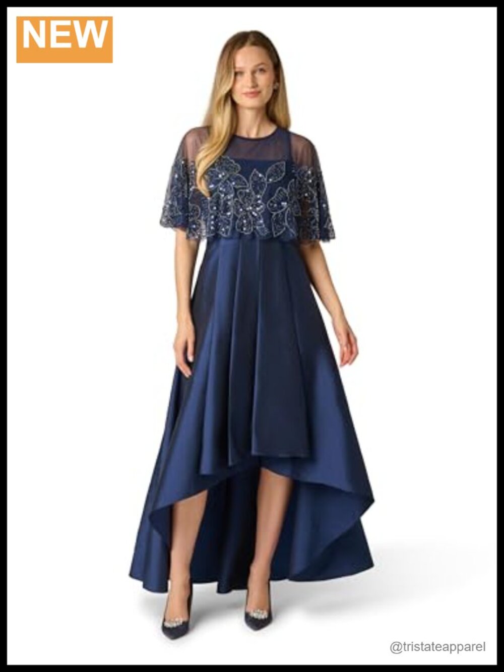 Beaded Cape Taffeta High Low Evening Gown Formal Dress